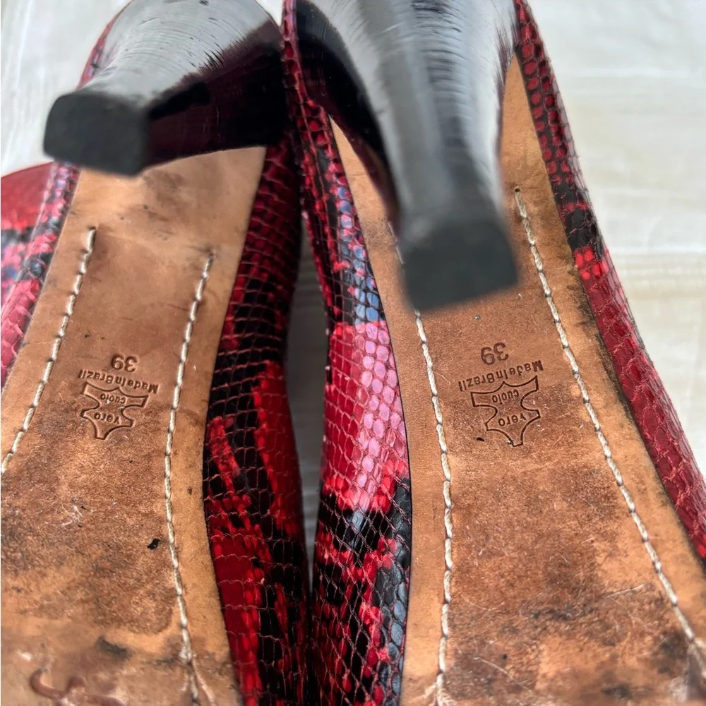 Red Snake Print High Heel Ankle Boots - Picture 6 of 10